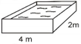Diagram for question: What is the depth of water in the tank shown if the volume of water is 4000 litres?