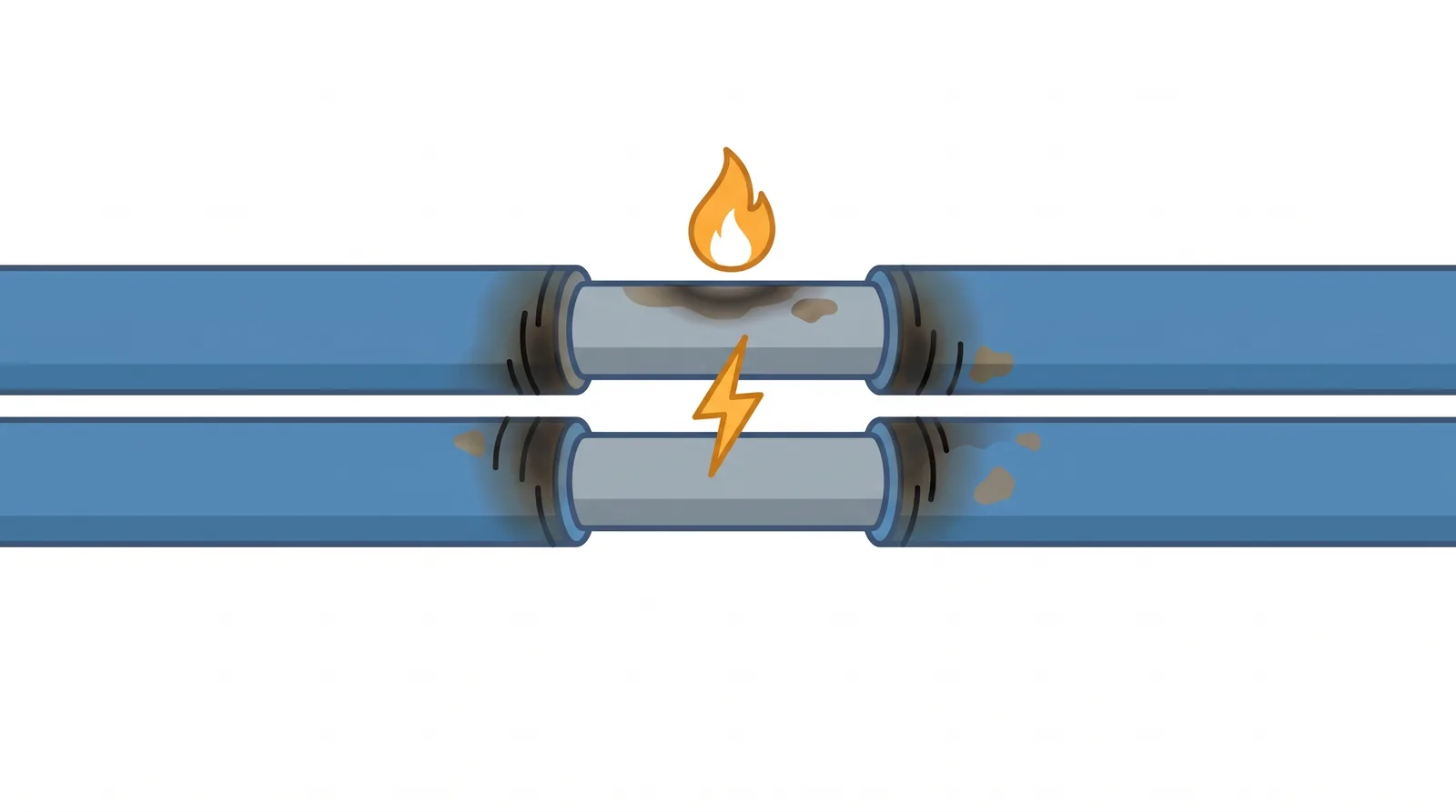 Arc fault: a high-power discharge between conductors; its heat breaks down insulation and can start a fire