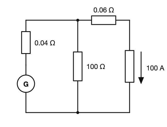 Diagram for question: The diagram shows a 200V short shunt compound generator. What is the voltage across the series field